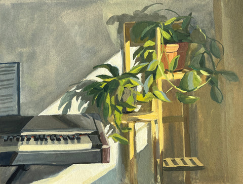 Hoyas and Piano - Original Gouache Painting