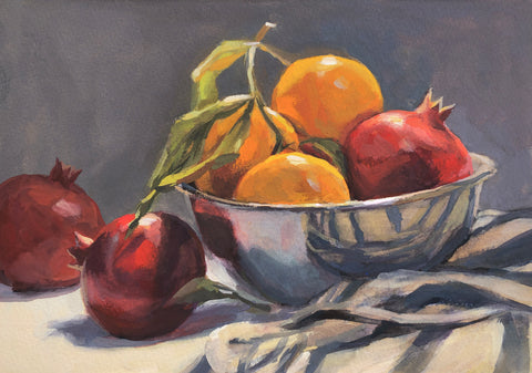 Pomegranates and Mandarins - Original Gouache Painting