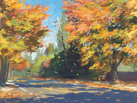 Autumn on Oak Grove - Original Gouache Painting