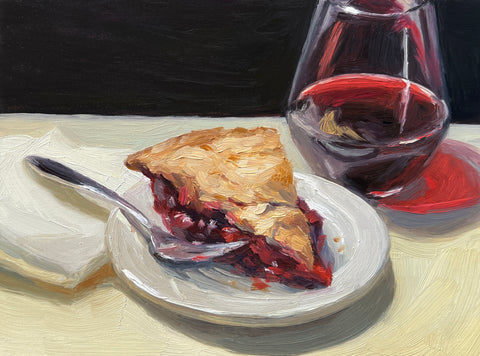 Cherry Pie and Wine - Original Oil Painting