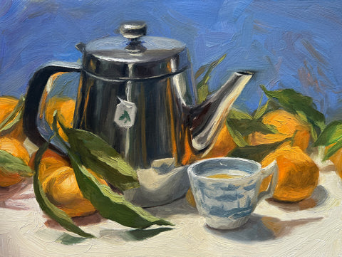 Oranges and Tea - Original Oil Painting - FRAMED