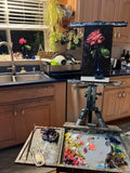 Single Rose in Blue Vase - Night Sill - Original Oil Painting