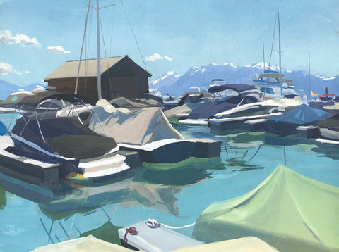 Boats on Lake Tahoe - Original Gouache Painting