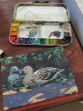 Ducks under Dappled Light - FRAMED -  Original Gouache Painting