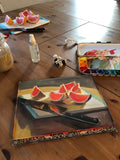 Ruby Red Grapefruit Wedges in Sunlight - FRAMED - Original Gouache Painting