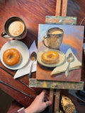Afternoon Coffee and Donut - Original Oil Painting