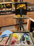 Night Sill  Sunflowers and Lemons - Original Oil Painting