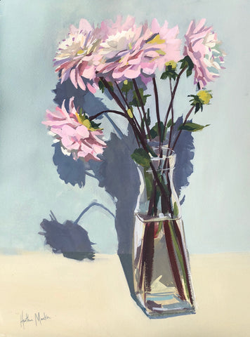 Pink Dahlias -  Original Gouache Painting