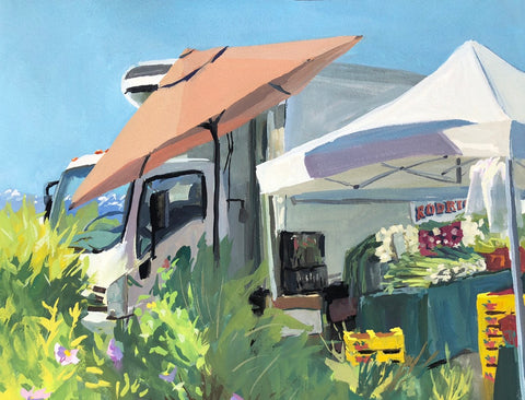 Tahoe City Farmer's Market - Original Gouache Painting - Quick Draw Winner